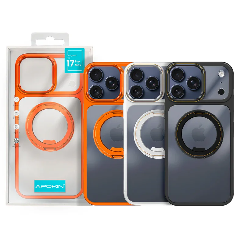 Capa Apokin com Suporte Giratório para iPhone 17 Pro Laranja