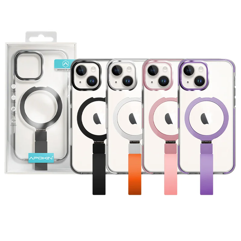 Capa Apokin para iPhone 13 / 14 Acrílica com Suporte, Alça e MagSafe Lilás