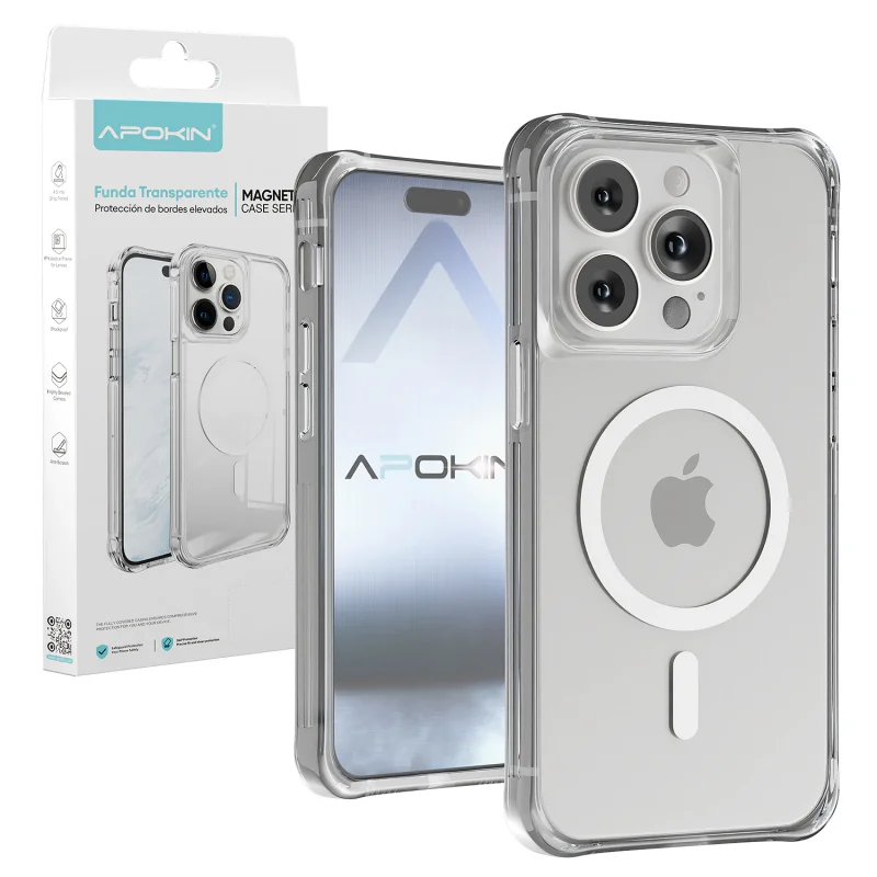 Capa Apokin para iPhone 15 Pro Transparente 3,3 mm com MagSafe Transparente