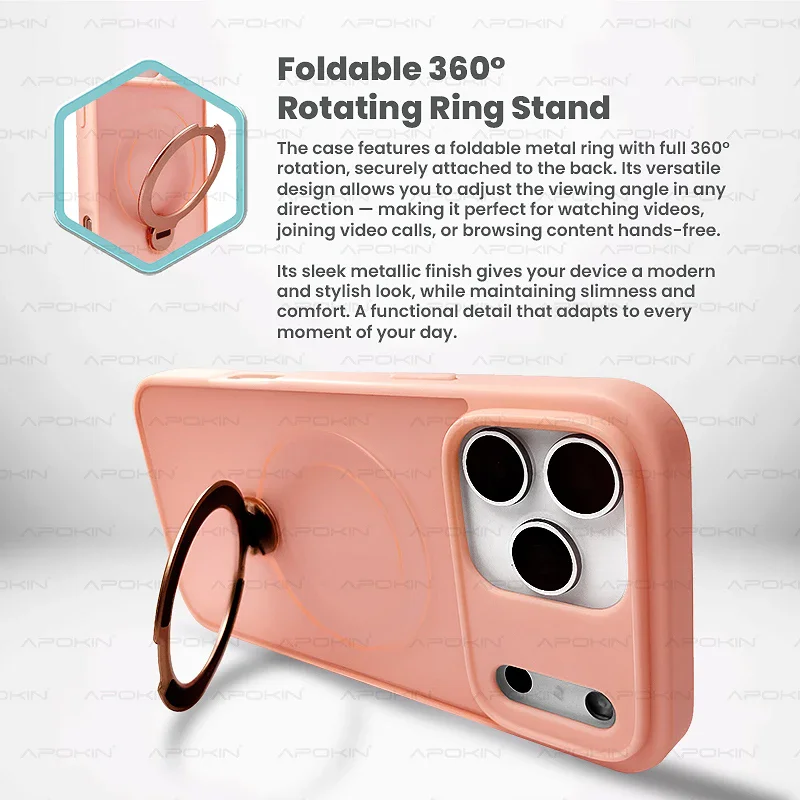 Capa Apokin para iPhone 15 Pro Fumada com Suporte Giratório Variedade de cores - Imagem 4