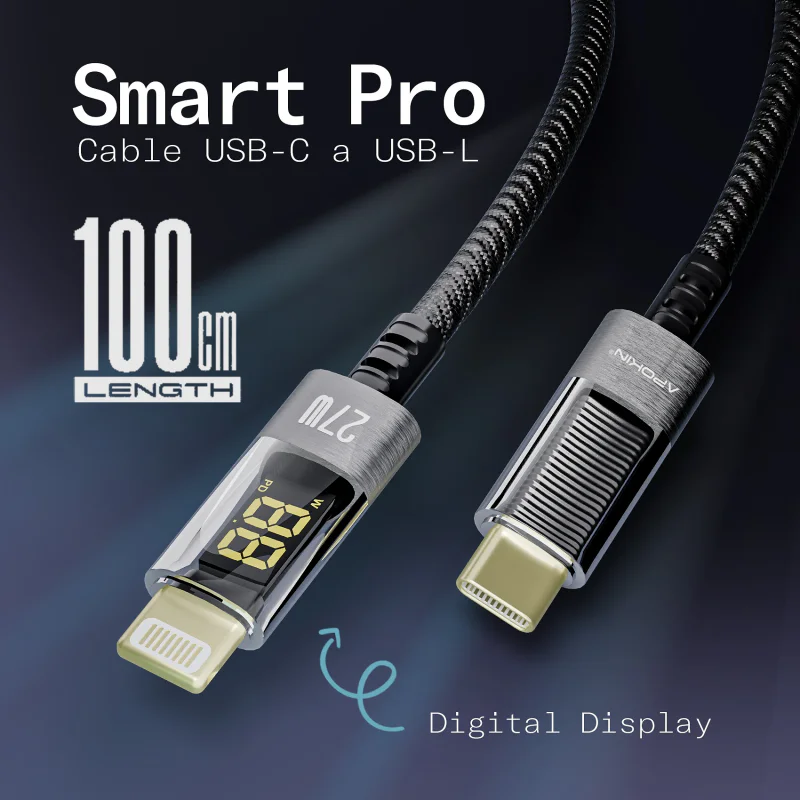 Cabo USB-C para Lightning Apokin Smart Pro 27 W com Ecrã Digital - Imagem 2