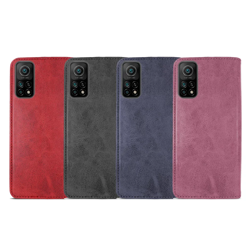 Capa com Tampa Apokin para Xiaomi Mi 10T em Pele Sintética com Porta-cartões Vermelho