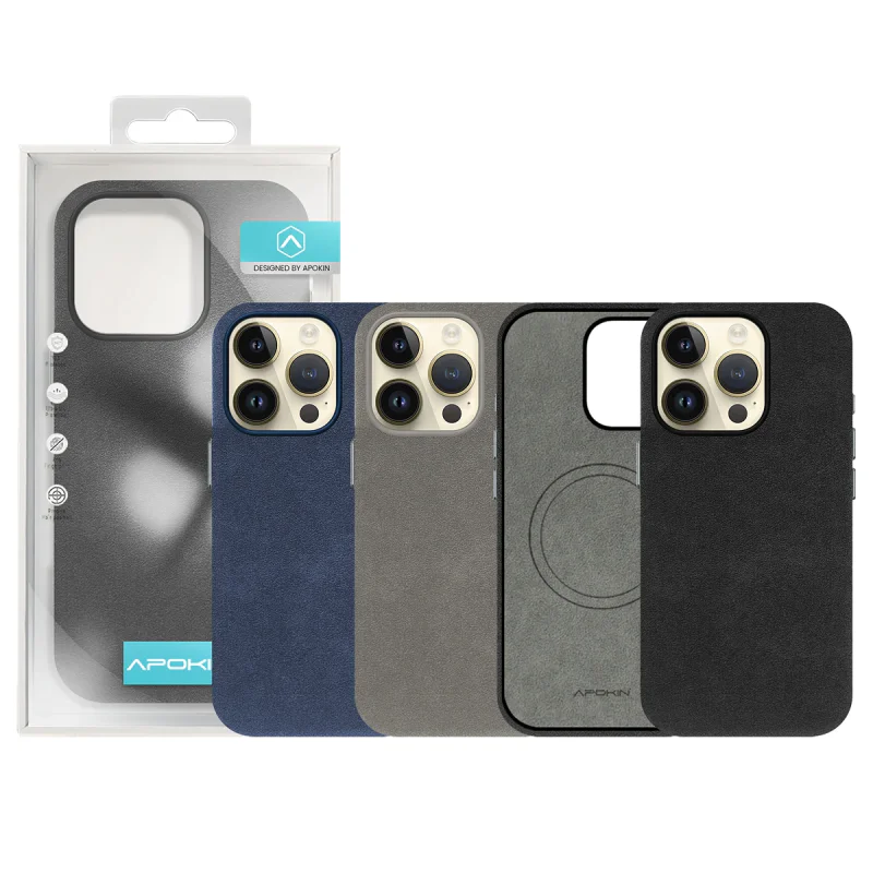 Capa Apokin para iPhone 14 Pro Max Efeito Pele Alcântara Variedade de cores