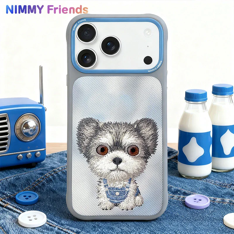 Capa Apokin Nimmy Série Bordada Olhos Grandes 2.0 para iPhone 17 Pro / 18 Pro Cão Cinzento - Imagem 3