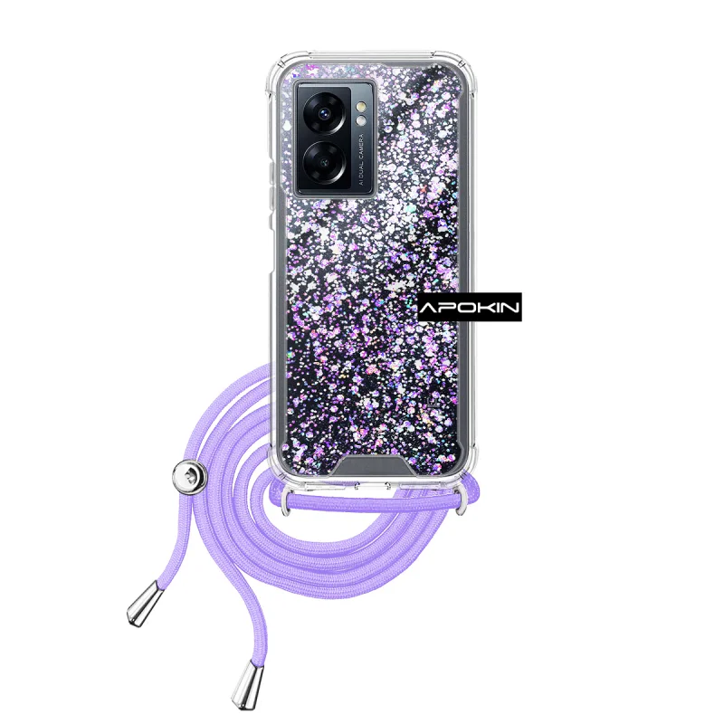 Capa Apokin para Oppo A77 5G em Gel Transparente com Cordão Azul Turquesa - Imagem 2