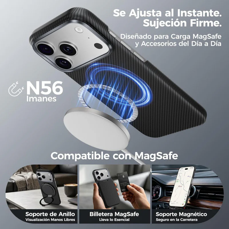 Capa Magnética Antichoque Apokin BENKS 600D Air C1 em Kevlar para iPhone 17 Pro e 18 Pro Preto - Imagem 6
