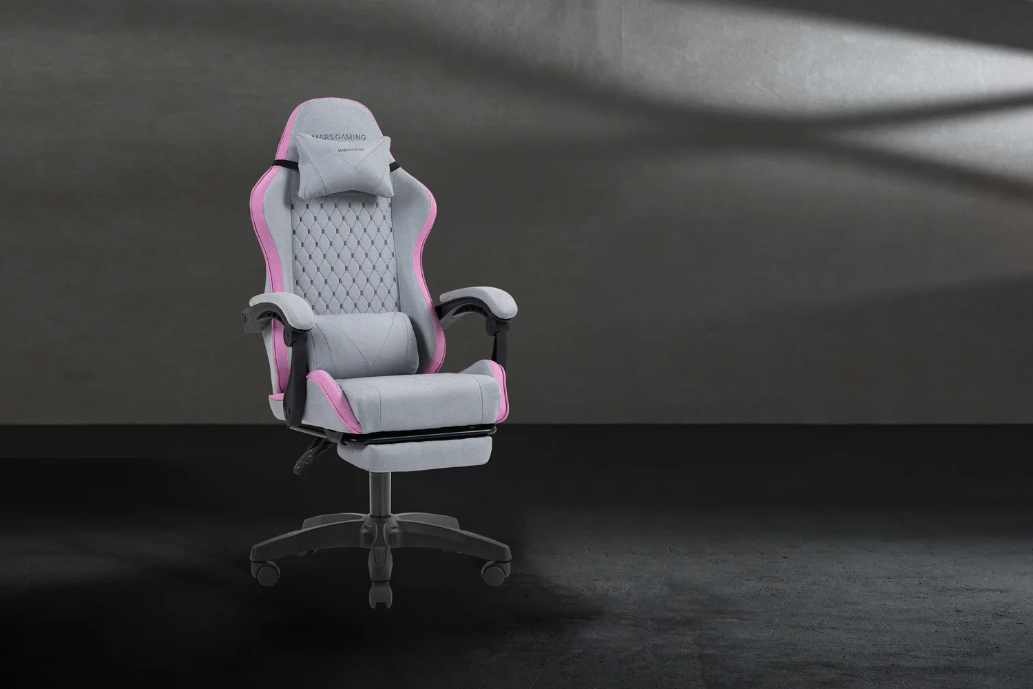 Cadeira Gaming Mars Gaming MGC-X em Tecido Respirável com Apoio para Pés Extensível Cinzenta e Rosa - Imagem 10