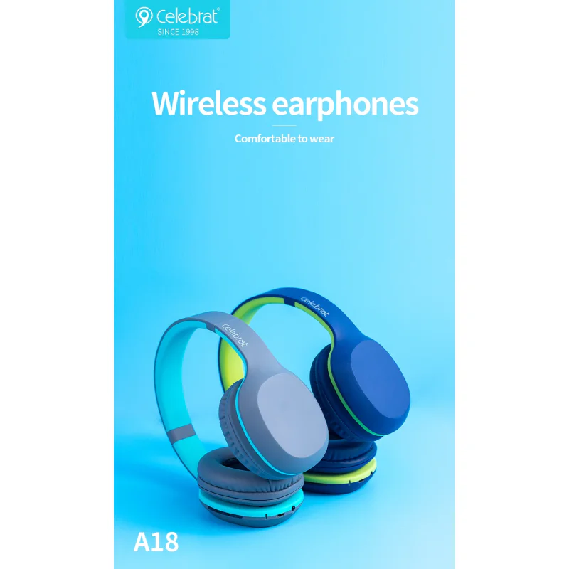 Auscultadores Bluetooth Celebrat A18 com Banda de Cabeça Azul - Imagem 2