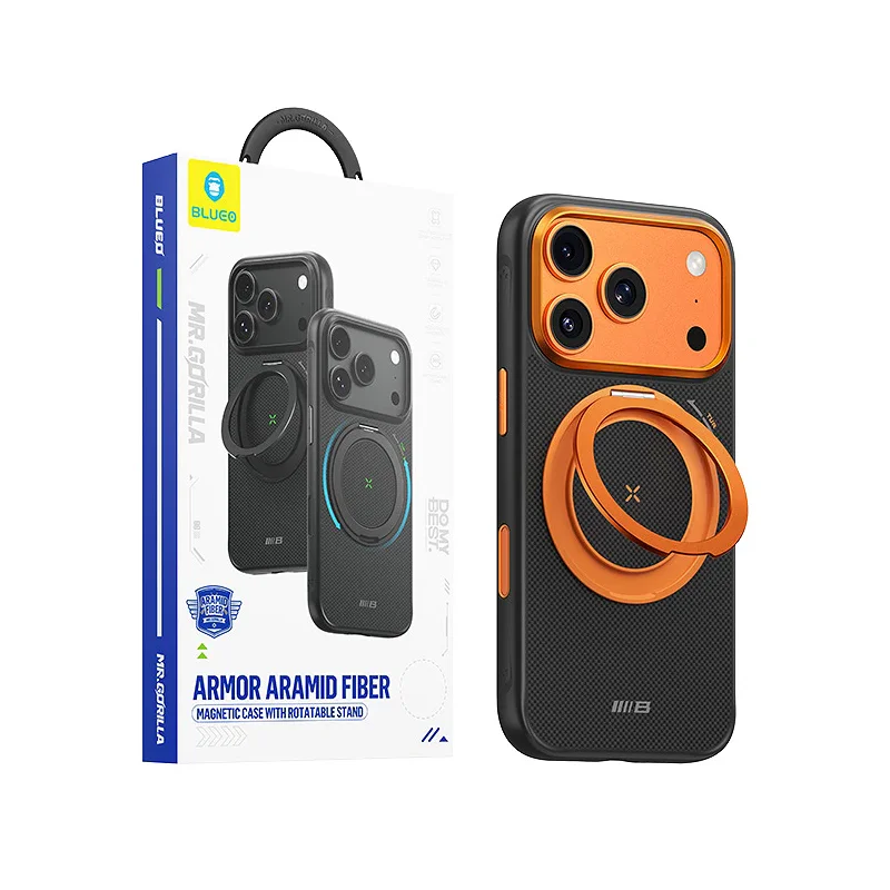 Capa Apokin Armor em Fibra de Aramida com Anel Magnético e Suporte para iPhone 17 Pro e 18 Pro Preto - Imagem 3