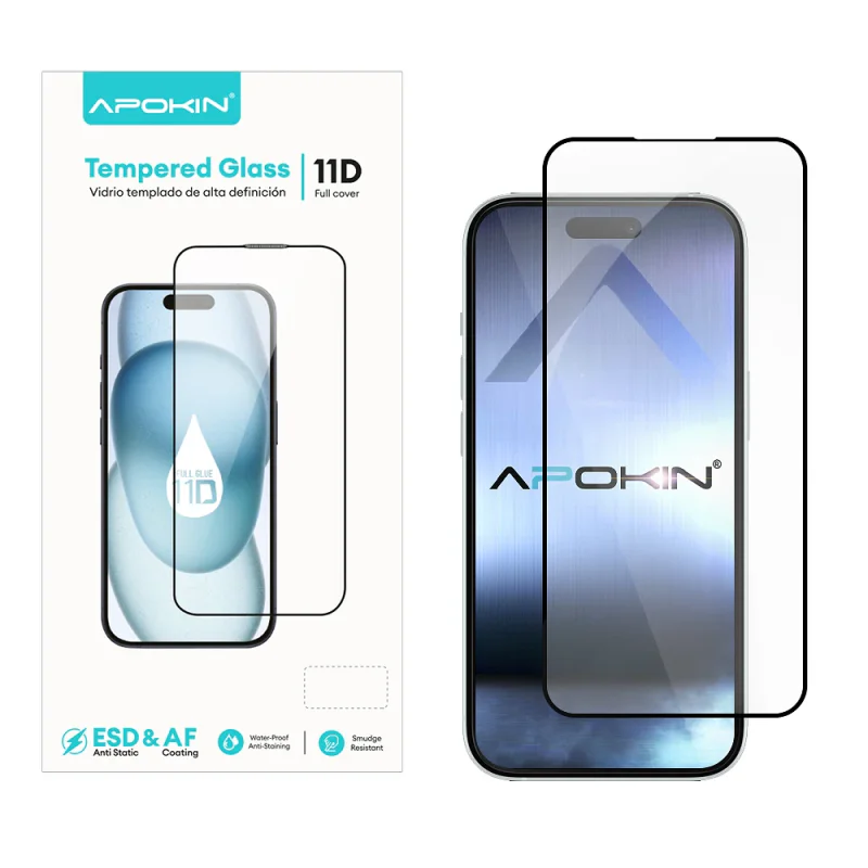 Película de Vidro Temperado Apokin Full Glue 11D Curva para iPhone 14 Pro Transparente - Imagem 1