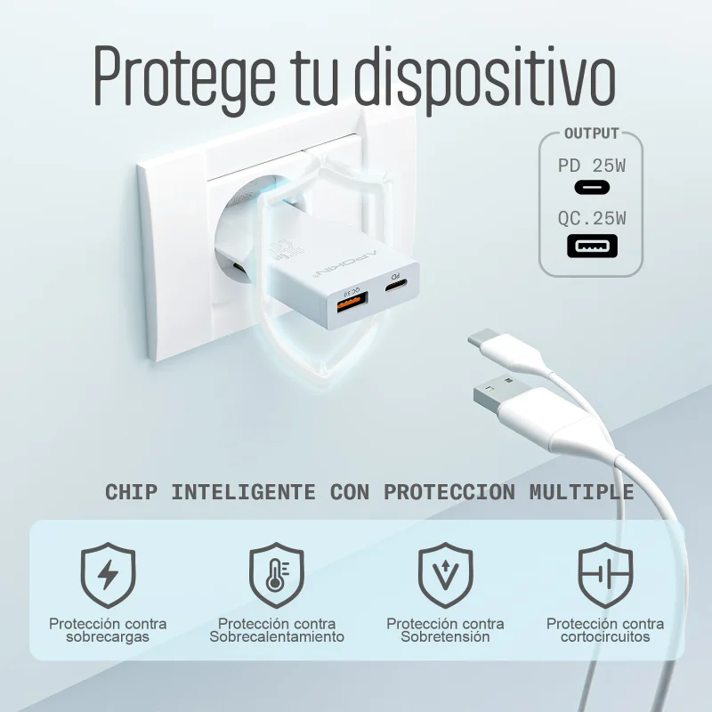 Carregador de Parede Apokin Ultrafino 25 W GaN com Cabo USB-C - Imagem 3