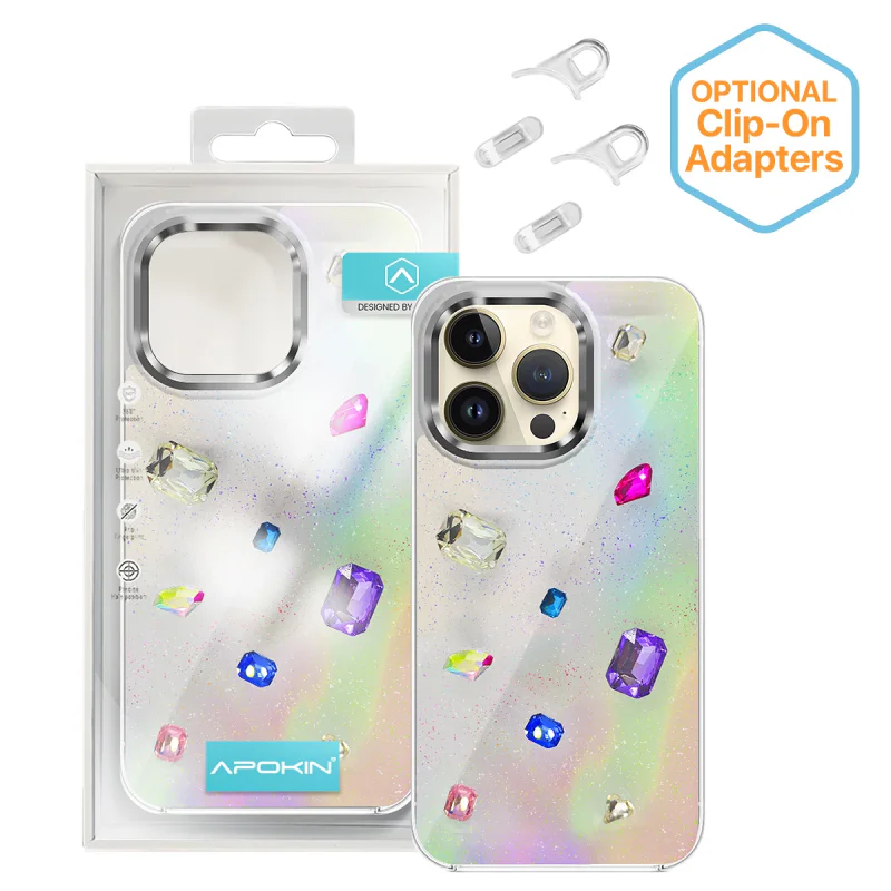 Capa Acrílica Apokin para iPhone 14 Pro Irisada com Pedras