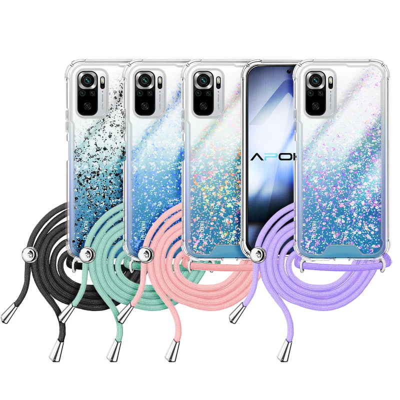 Capa de Gel Transparente Apokin com Cordão para Xiaomi Redmi Note 10 / 10S 4G Rosa