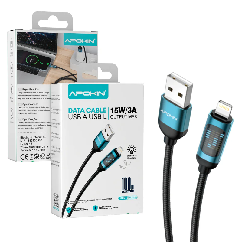 Cabo USB-A para Lightning Apokin Horse Light 15 W 3 A