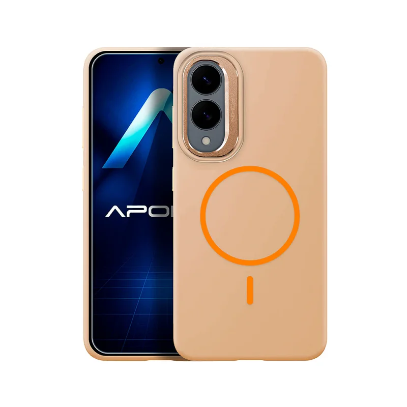 Capa Apokin para Samsung Galaxy S25 Edge Silicone com MagSafe e Suporte Dourado - Imagem 3