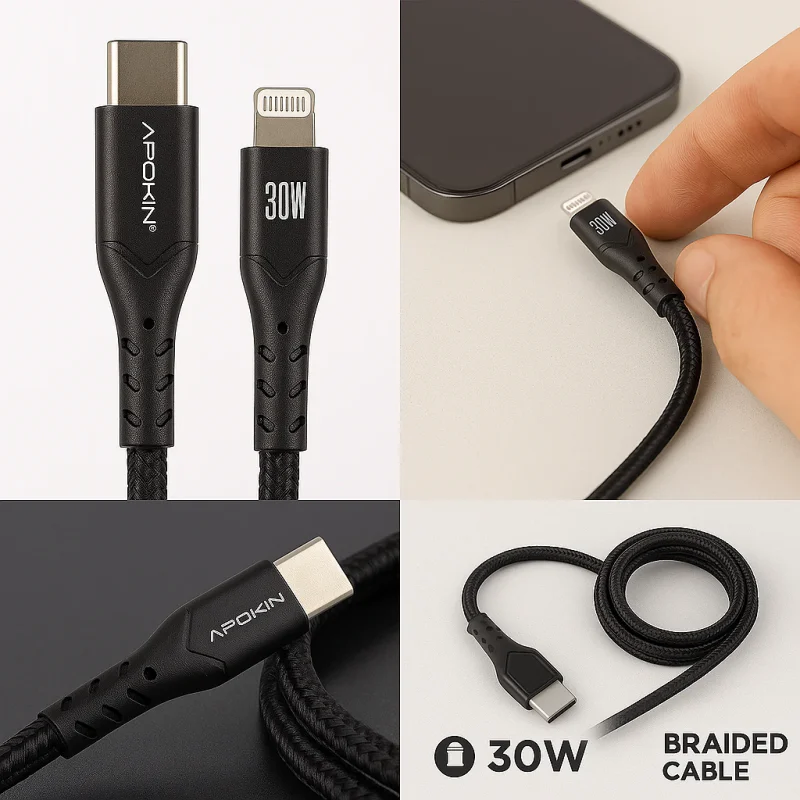 Cabo Apokin USB para USB-C 18 W 3 A 1 m Preto - Imagem 2