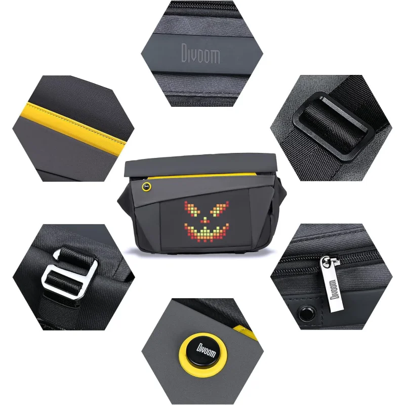 Mala de Tiracolo Divoom Pixoo Sling Bag-V com Ecrã LED 16x16 Preto - Imagem 4