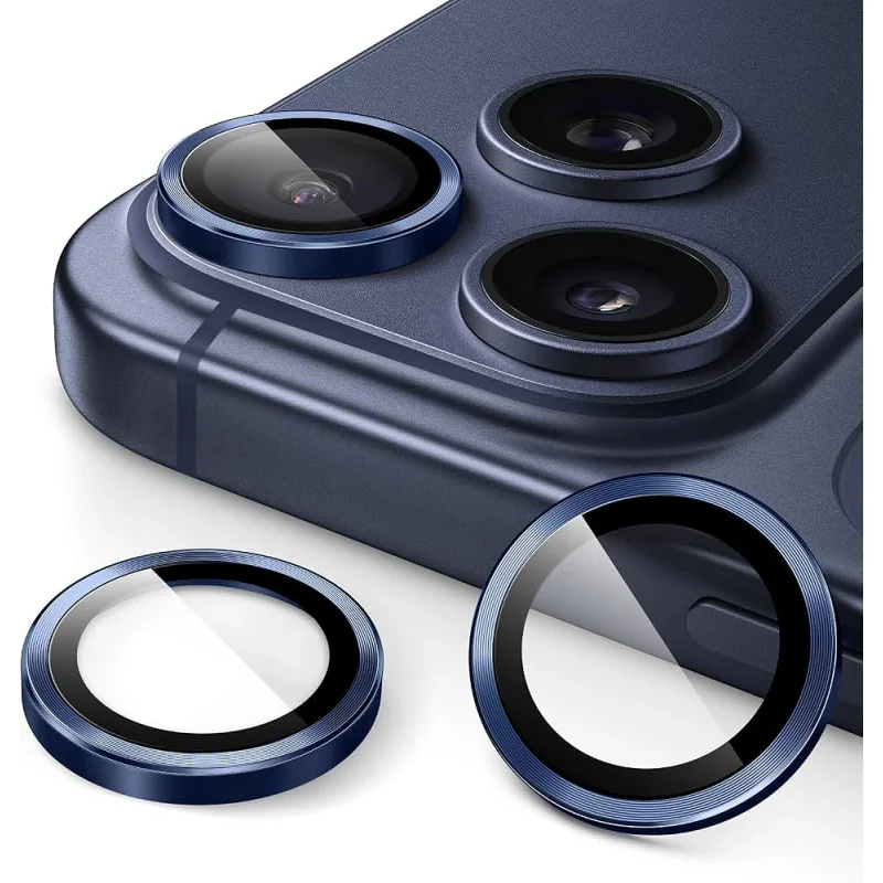 Protetor de Lentes em Vidro Temperado com Anel Metálico Apokin para Apple iPhone 18 Pro e iPhone 18 Pro Max Azul - Imagem 3