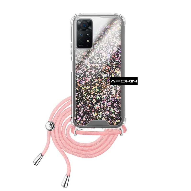 Capa Apokin para Xiaomi Redmi Note 11 Pro em Gel Transparente com Cordão Rosa - Imagem 3