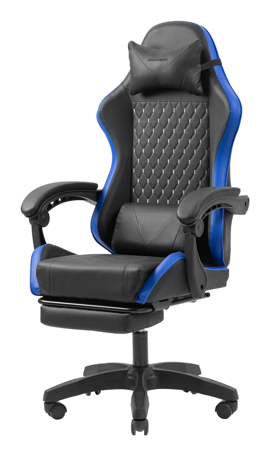 Cadeira Gaming Mars Gaming MGC-X em Pele Sintética com Apoio para Pés Extensível Preta e Azul - Imagem 3