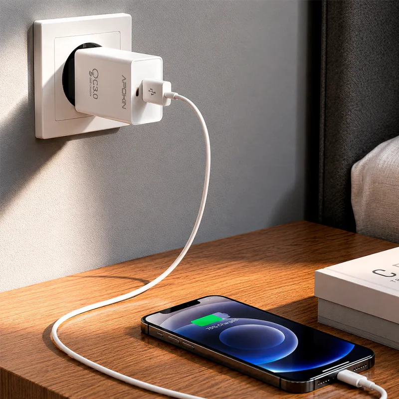 Carregador de Isqueiro ou Rede Apokin USB-A QC 3.0 18 W com Cabo USB-C Pack 6 Branco - Imagem 2