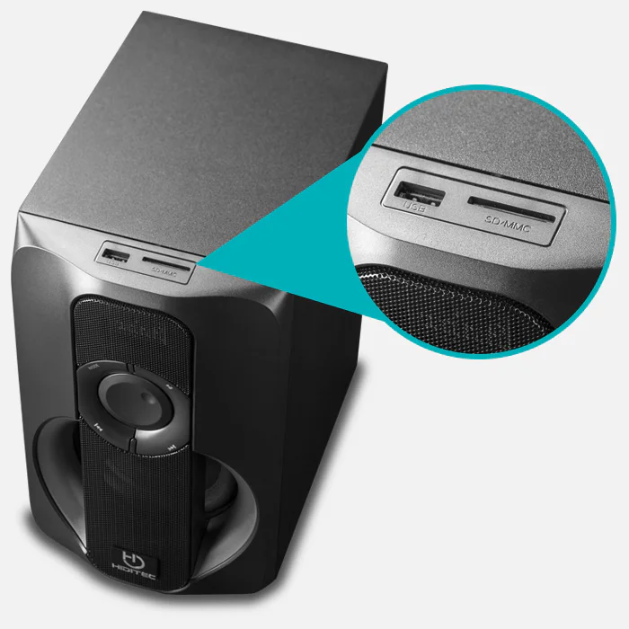 Colunas 2.1 Hiditec H400 Dark Edition 80W Bluetooth com Rádio FM, USB, SD e Comando - Imagem 6