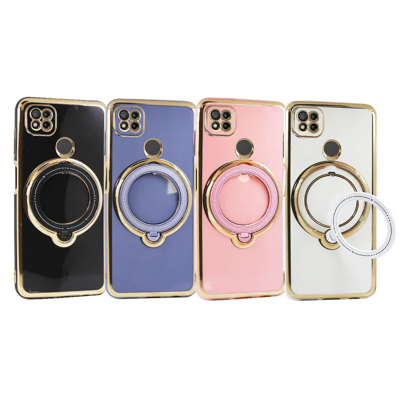 Capa de Silicone Apokin para Xiaomi Redmi 9C e Redmi 10A com Suporte Cromado Rosa - Imagem 1
