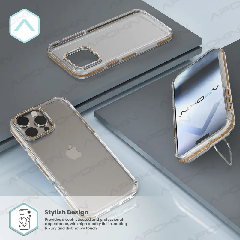 Capa Acrílica Apokin com Tampa de Câmara e Suporte para iPhone 14 Pro Cinzento - Imagem 5