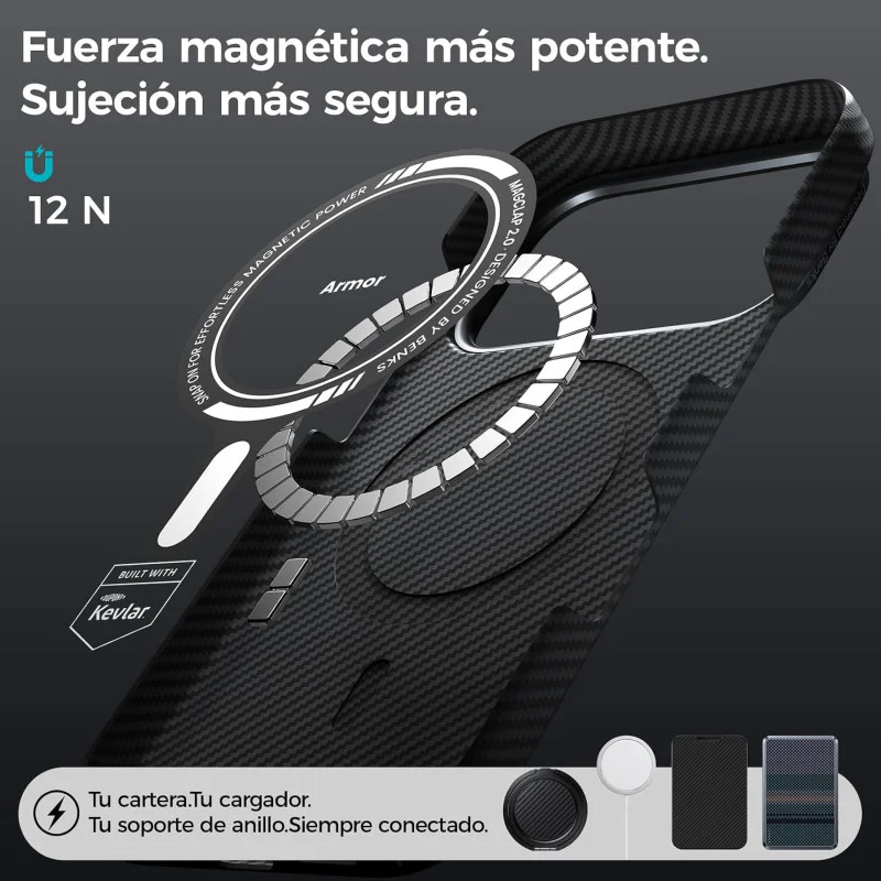 Capa Magnética Antichoque Apokin BENKS 600D Air C1 em Kevlar para iPhone 17 Pro e 18 Pro Preto - Imagem 5