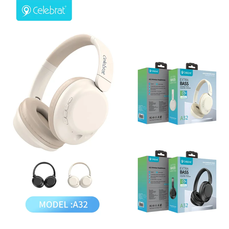 Auscultadores Bluetooth Celebrat A32 Apokin Branco