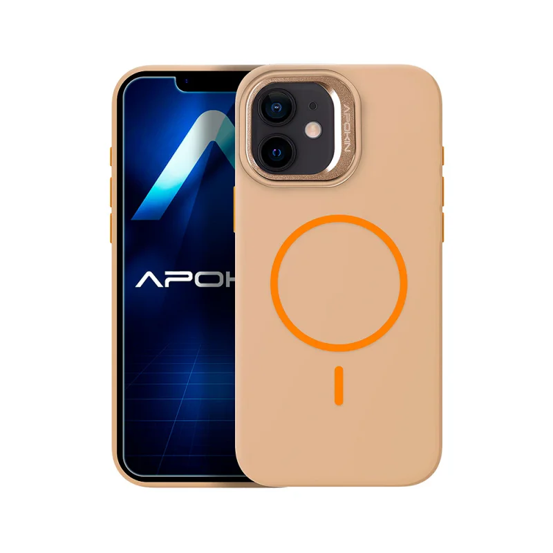 Capa de Silicone Apokin para iPhone 12 com MagSafe e Suporte Dourado - Imagem 4