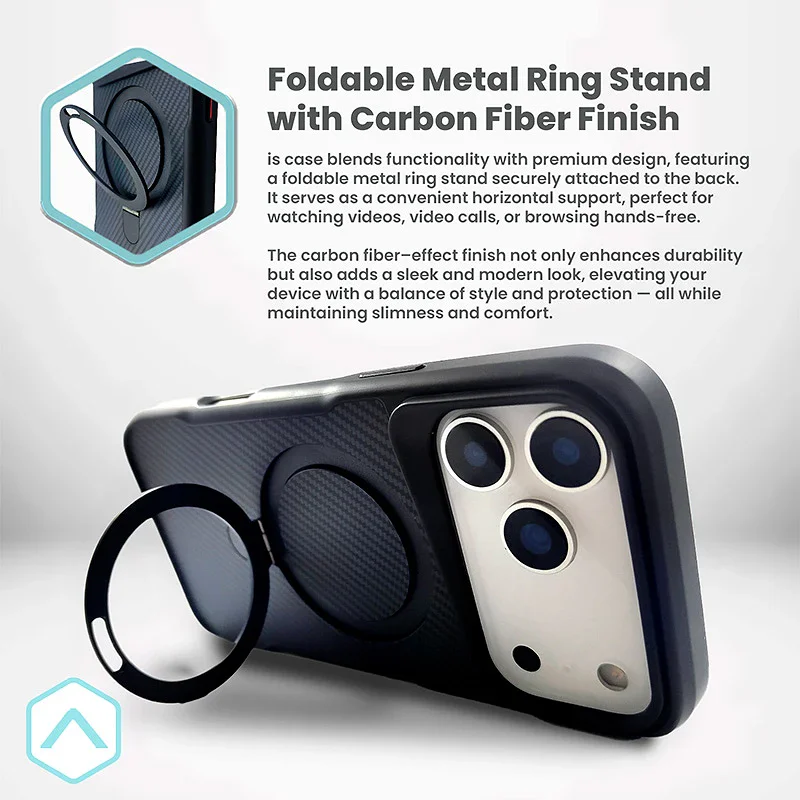 Capa Apokin Efeito Carbono com Anel e Suporte para iPhone 17 Pro Max / 18 Pro Max - Imagem 6