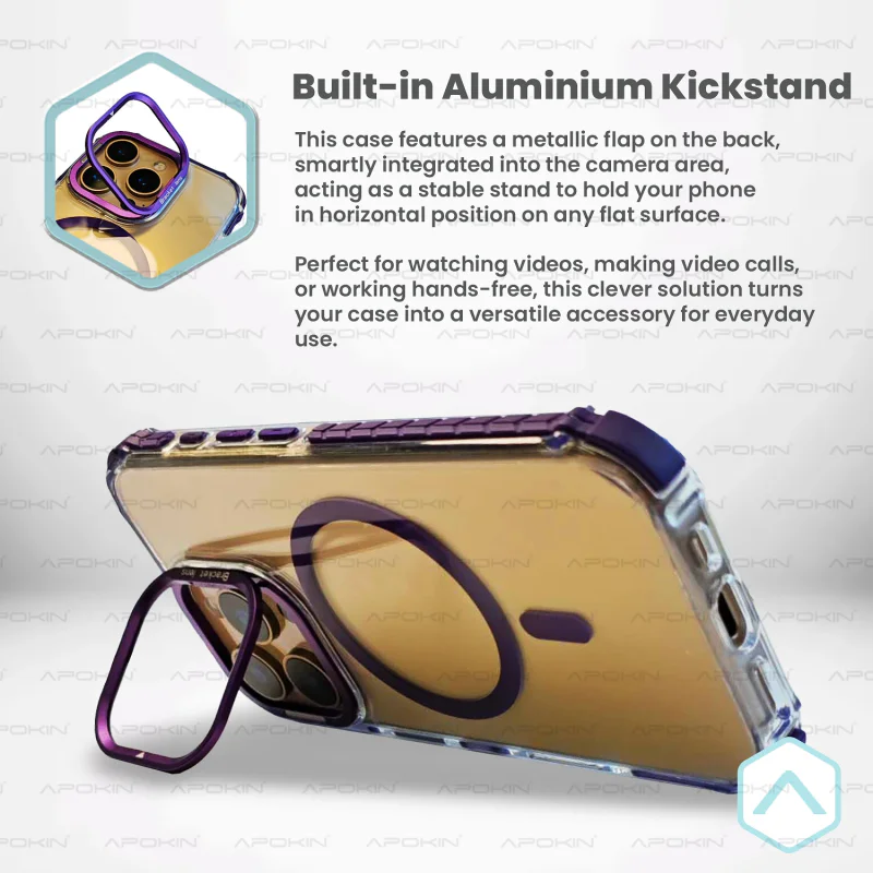 Capa Apokin Rock para iPhone 16 Plus com Suporte e MagSafe Variedade de cores - Imagem 4
