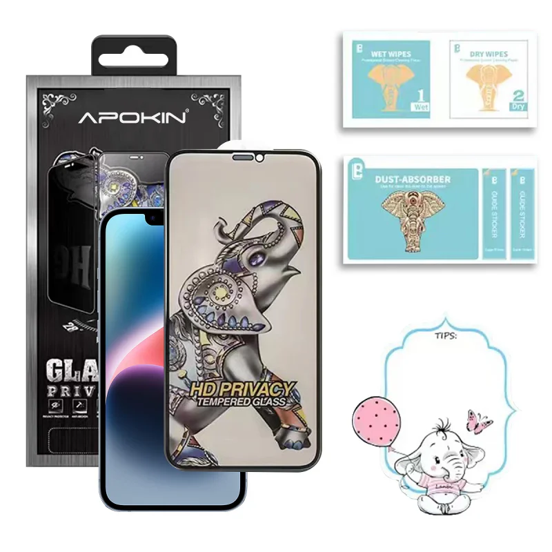 Película de Vidro Temperado Apokin para iPhone 15 Plus Antiespia Preto