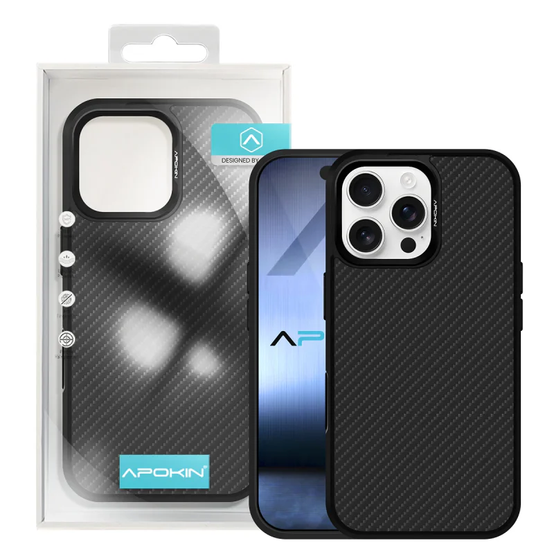 Capa Apokin iPhone 16 Pro Efeito Fibra de Carbono com MagSafe Preto - Imagem 1