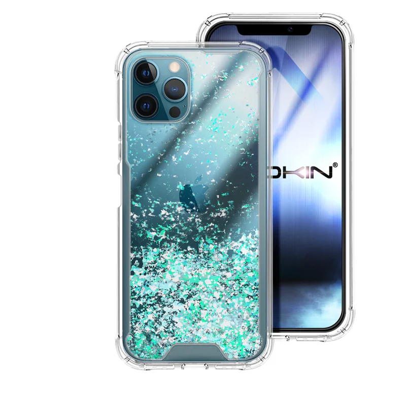 Capa de Gel e Acrílico Transparente com Glitter Apokin para iPhone 12 Pro Max Azul Turquesa - Imagem 4
