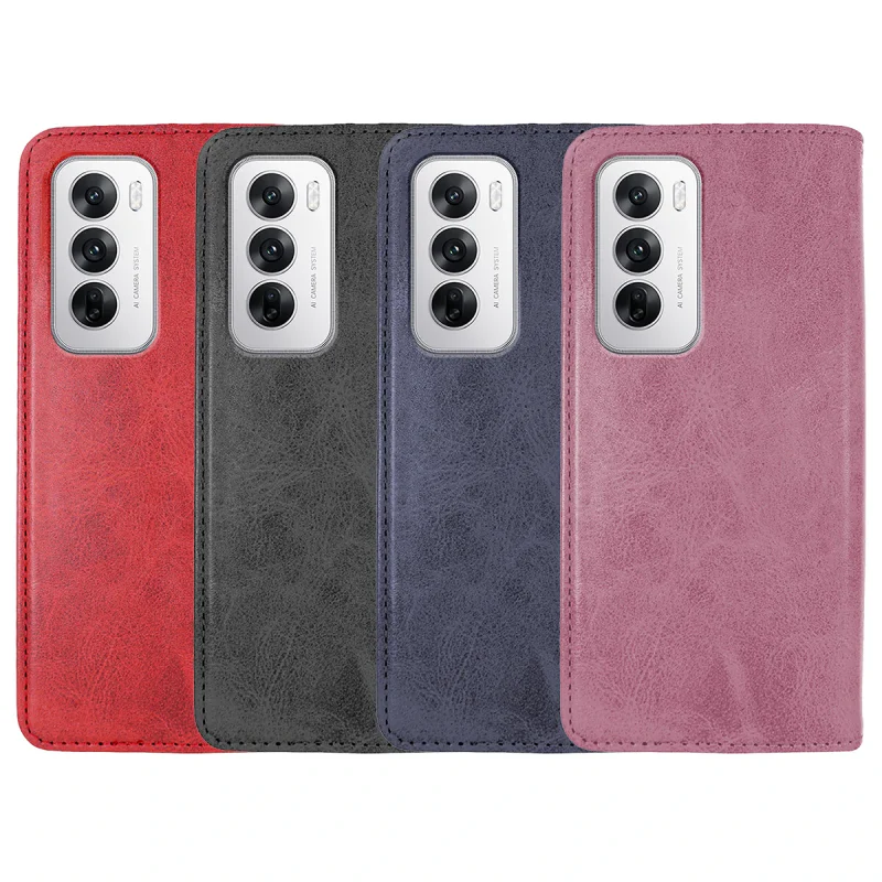 Capa com Tampa e Porta-cartões Apokin Oppo Reno 12 Pele Sintética Vermelho