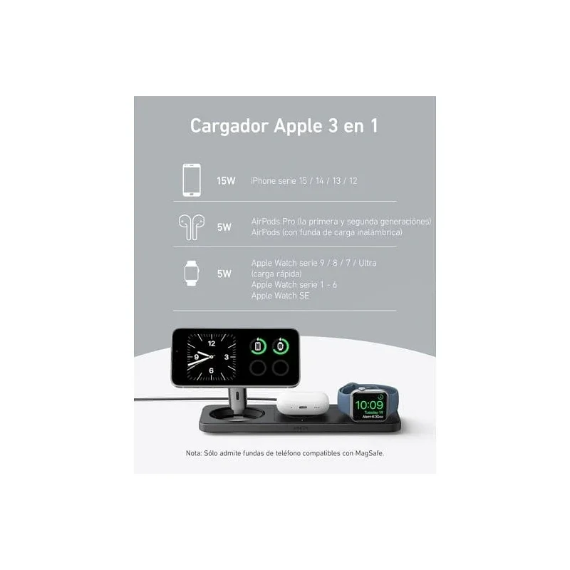 Base de Carregamento Sem Fios 3 em 1 Apokin Anker MagGo Qi2 15 W Preto - Imagem 3