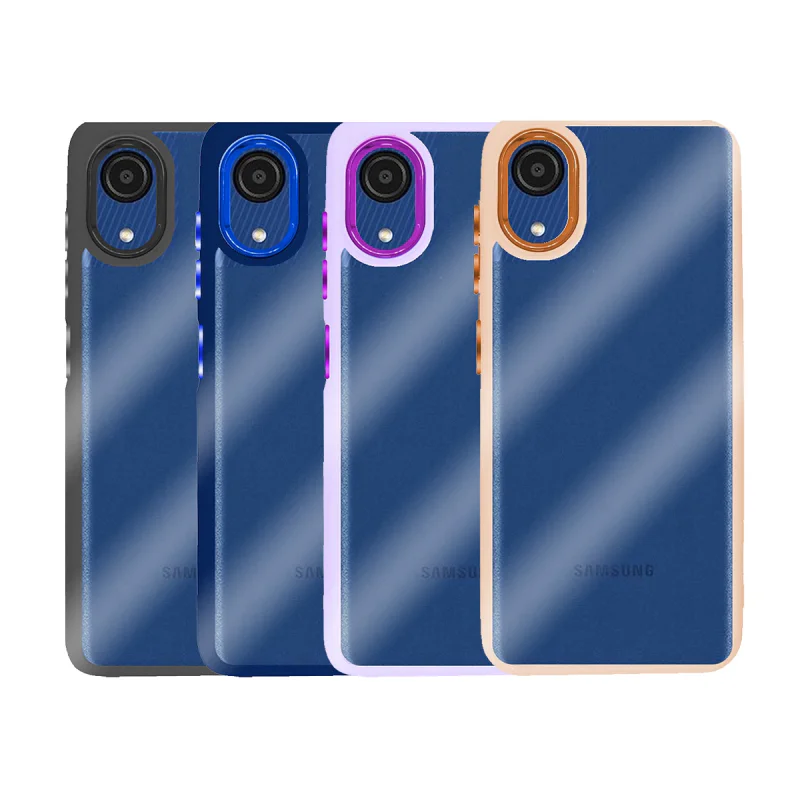 Capa Anti-choque Apokin com Aro de Alumínio na Câmara para Samsung Galaxy A03 Core Transparente e Azul - Imagem 1