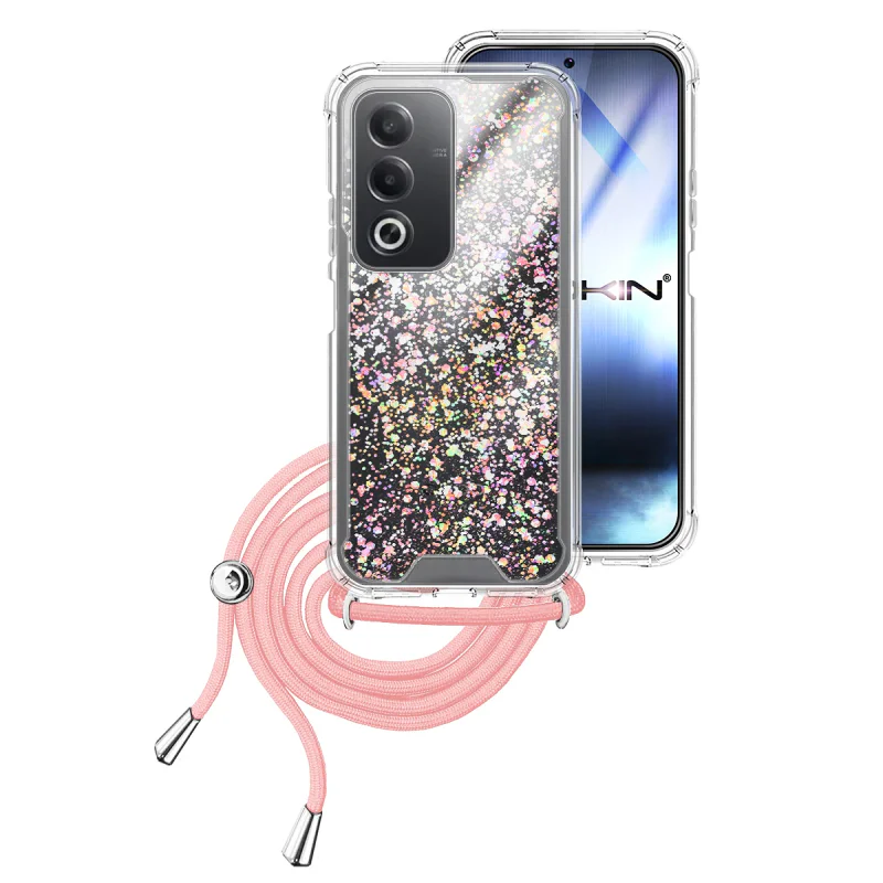 Capa de Gel Apokin para Oppo A80 Transparente com Cordão Rosa - Imagem 3