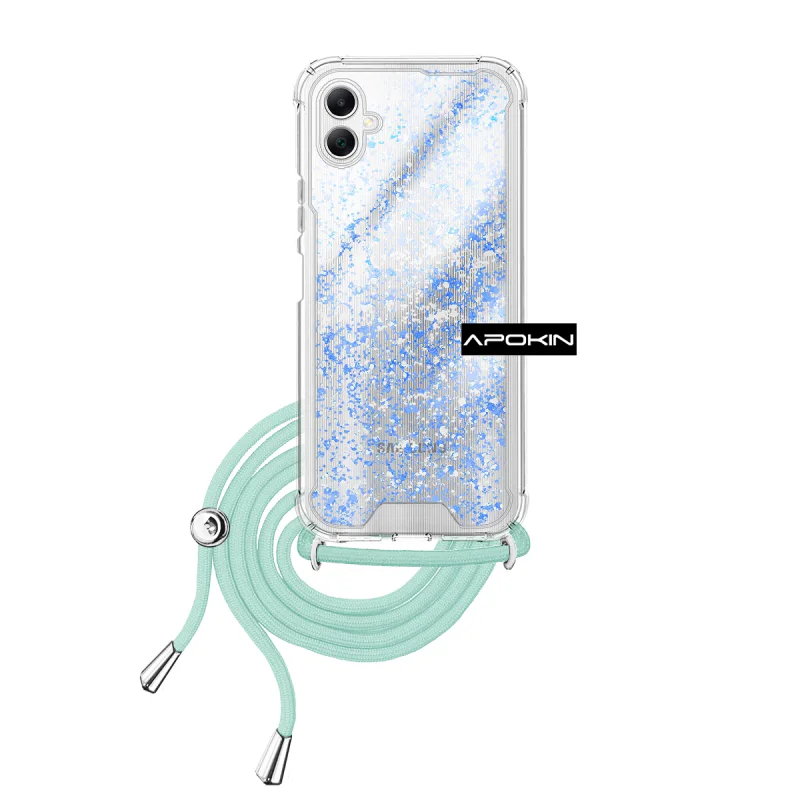 Capa de Gel Apokin para Samsung Galaxy A05 Transparente com Cordão Azul Turquesa - Imagem 4