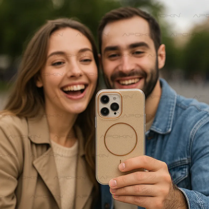 Capa Apokin para iPhone 17 Pro Silicone com Purpurina Brilho e MagSafe Dourado - Imagem 3