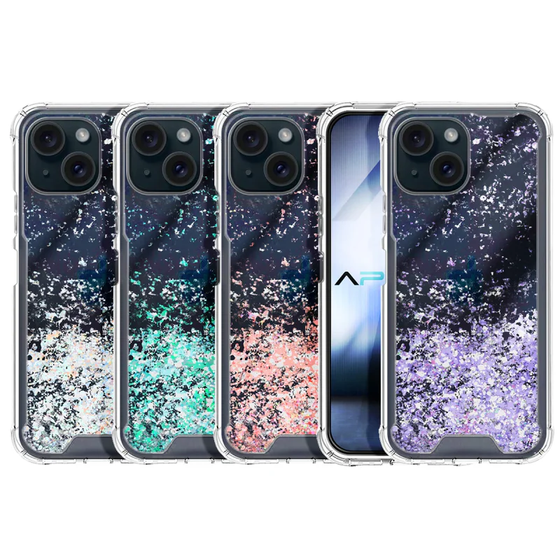 Capa Apokin para iPhone 15 Transparente em Gel com Glitter Branco - Imagem 1
