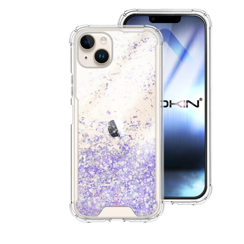 Capa Apokin Gel Transparente com Glitter para iPhone 14 6,1 polegadas Lilás - Imagem 2