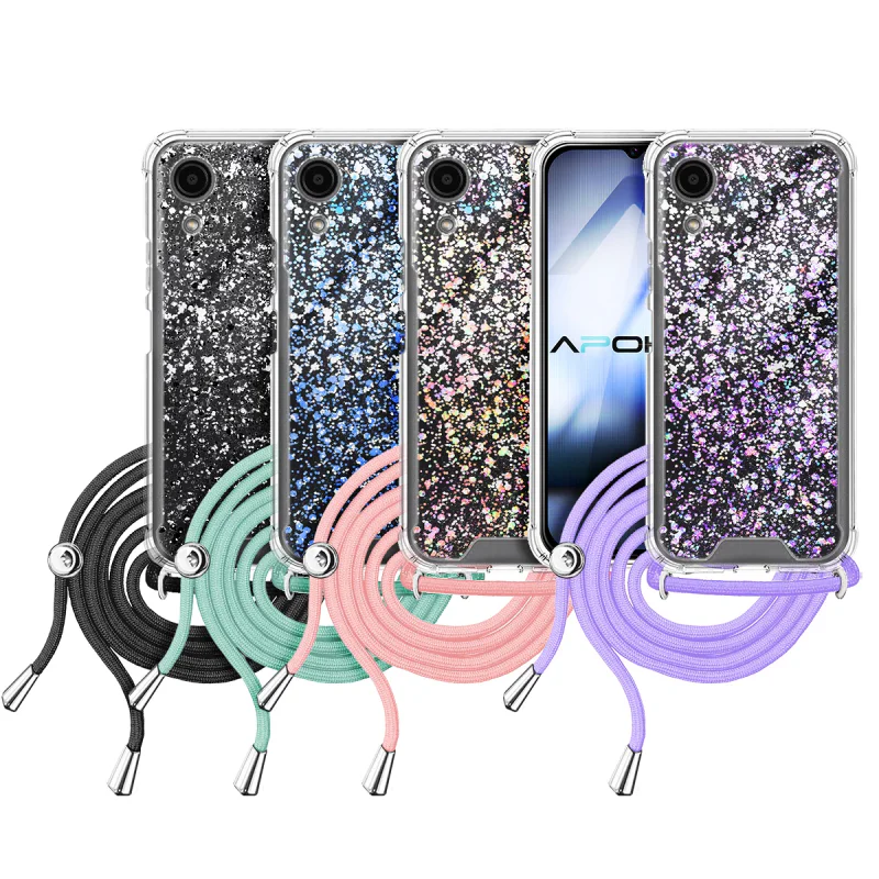 Capa de Gel Apokin para Samsung Galaxy A03 Core com Cordão Rosa