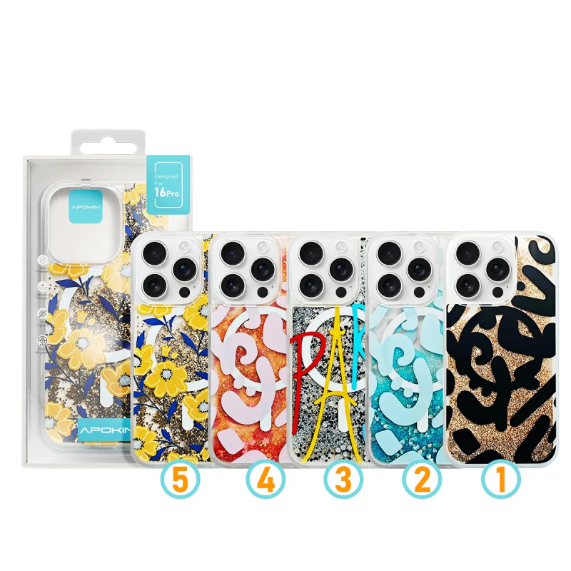 Capa Apokin com Purpurina Desenhos e MagSafe para iPhone 15 Pro Max Variedade de cores - Imagem 1