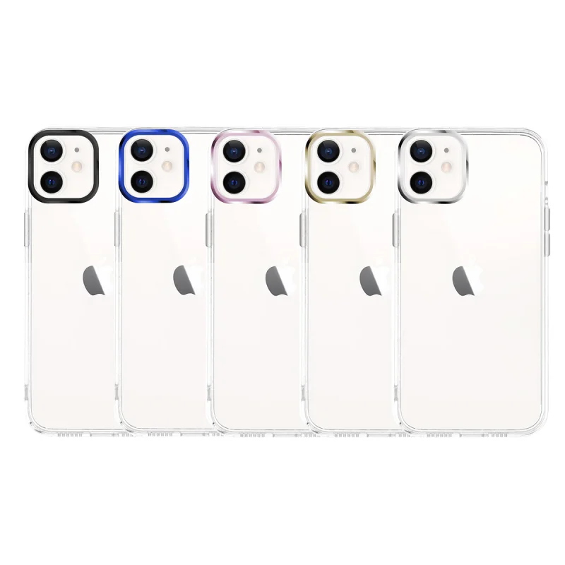 Capa Apokin para iPhone 12 em Acrílico Rígido Transparente com Bordo em Alumínio Azul - Imagem 1