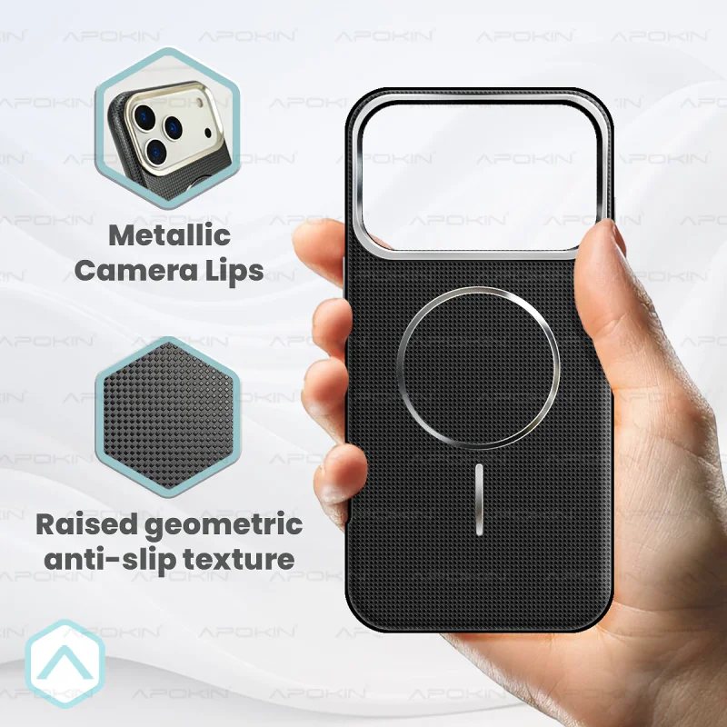 Capa Apokin para iPhone 17 Pro Max e 18 Pro Max com Efeito Fibra de Carbono Castanho - Imagem 5