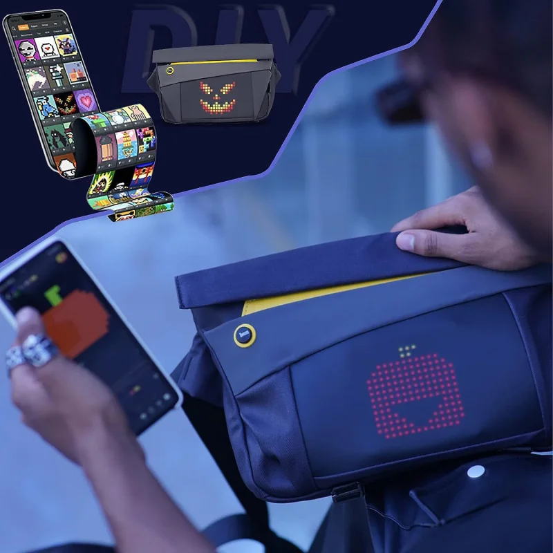 Mala de Tiracolo Divoom Pixoo Sling Bag-V com Ecrã LED 16x16 Preto - Imagem 6