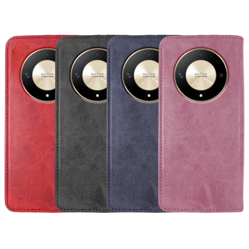 Capa com Tampa e Porta-Cartões Apokin para Honor X9b em Couro Sintético Preto